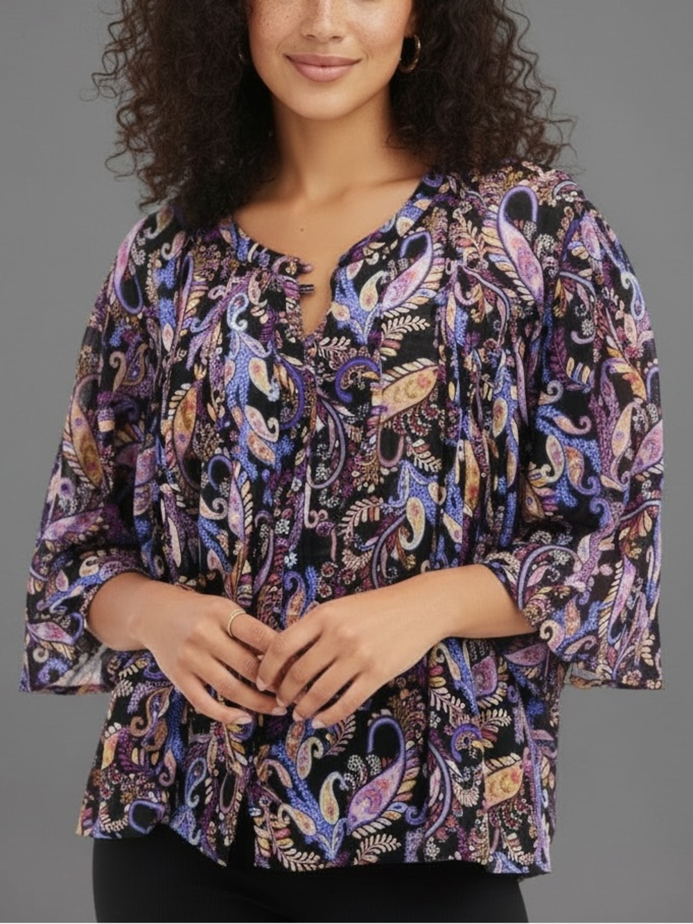 NWT SUNDRY Paisley Short Sleeve Button Down Flutter Style Blouse Size Large